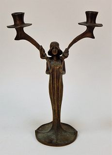 1902 European Bronze Art Nouveau Candlestick