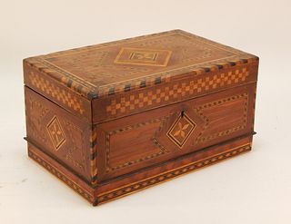 19C Primitive Folk Sailor Made Inlaid Wood Box