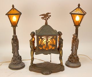 3PC American Art Deco Chinoiserie Lamp Garniture