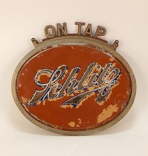 Antique Schlitz On Tap Eglomise Reverse Glass Sign