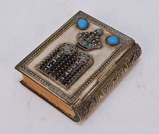 Miniature Silvered Jeweled Judaic Psalms Book