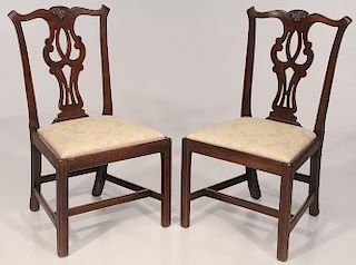 Pair Chippendale Carved Walnut Side