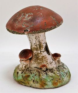 Polychrome Cement Mushroom Yard Garden Ornament