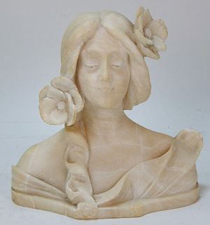 Art Nouveau Carved Alabaster Bust of Woman