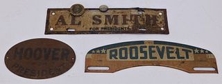 3 Antique Tin Political License Plate Topper
