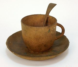 Bronze Still Life Tea Cup Spoon & Saucer Sculpture