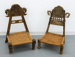 Middle Eastern Indian Carved Wood Punjabi Chairs