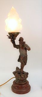C.1900 French Classical Spelter Soldier Armor Lamp