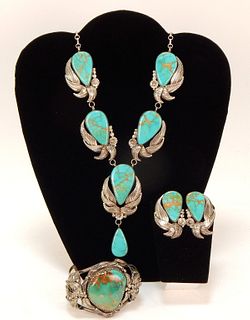 3 PCS. Navajo Zuni Sterling Silver Jewelry Set