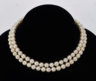 14K Gold 7.5mm Double Strand Pearl Necklace