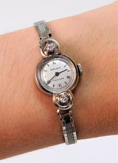 Art Deco 14K White Gold Diamond Lady's Watch
