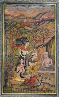 Indian Mughal Painting of Queen Meeting Sufi Saint