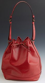 Louis Vuitton Noe GM Red Epi Leather Bucket Bag, with brass hardware, the red leather draw string opening to black lined interior wi...
