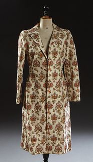Oscar de la Renta Embroidered Silk Coat, c. 2000, from Saks Fifth Ave., with two front pockets and a back center split, size 8.