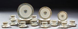 Forty-Five Piece Set of Lenox China, in the "Autumn" pattern with gilt rims around enameled floral bands, consisting of 9 dinner pla...