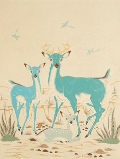 Woody Crumbo, Untitled (Deer and Fawn)