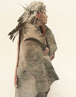 James Bama, Crow Indian Wearing 1860s War Medicine Bonnet, 1983