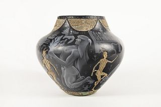 Zia, Samuel R. Medina, Blackware Pot with Snake Skin, 1980