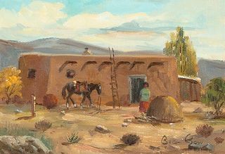 Woody Big Bow, Untitled (Horse and Adobe)