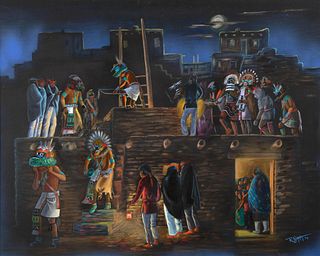 Raymond Naha, Untitled (Night Kiva Scene, Polacca Pueblo), 1974