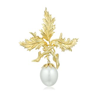 Tiffany & Co. Schlumberger Cultured Pearl Leaf Brooch