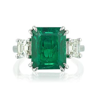 3.29-Carat No-Oil Emerald and Diamond Ring
