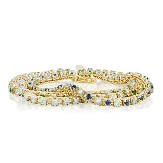 Diamond Emerald and Sapphire Bracelet