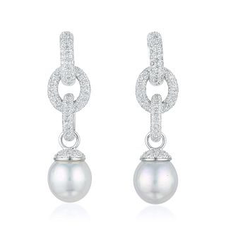 Diamond and Cultured Pearl Drop Day/Night Earrings