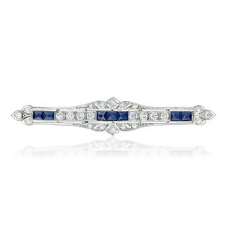 Antique Style Diamond and Sapphire Bar Pin
