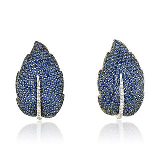 David Morris Sapphire and Diamond Leaf Earclips