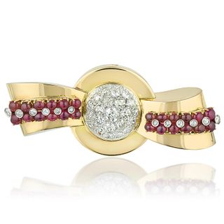 Retro Ruby and Diamond Brooch, French