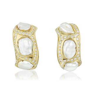 Yvel Keshi Pearl and Diamond Earrings