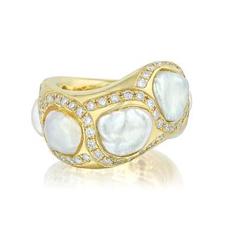 Yvel Keshi Pearl and Diamond Ring