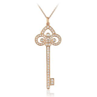 Tiffany & Co. Fleur de Lis Diamond Key Pendant Necklace