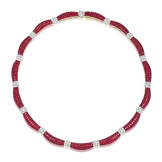 Invisibly-Set Ruby and Diamond Necklace