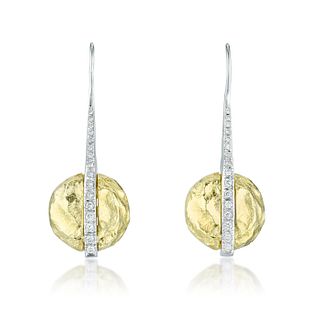 Hammered Gold and Diamond Hook Earrings