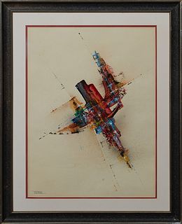 Leonardo M. Nierman (1932-, Mexican), "Abstract," 20th c., watercolor, signed lower left, presented in an ebonized and gilt frame, H.- 24 in., W.- 18 
