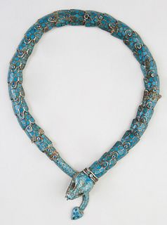 Mexican Sterling Silver and Enamel Snake Form Link Necklace, 20th c., #5554, by Margo of Taxco, L.- 16 1/2 in.