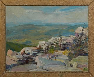 Leslie Henderson (1895-1988, Philadelphia), "In Cragsmoor New York," 1949, oil on canvas, signed and dated lower right, titled verso, presented in a m