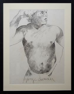 George Valentine Dureau (1930-2014, New Orleans),"Bust Portrait of a Young Man," 20th c., charcoal, signed lower center, presented in an ebonized fram