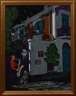 Tommy Yow (New Orleans), "716-24 Gov. Nicholls St.," 20th c., oil on canvas, signed and placed lower right, presented in a gilt frame, H.- 23 1/2 in.,