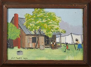 Jack Meyers (1930-1994, Louisiana), "Come-n-Get It," 1976, oil on board, signed, dated and placed New Orleans lower left, presented in a mahogany fram