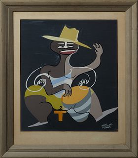 Carlos Paez Vilaro (1923-2014, Uruguayan), "The Drummer," 20th c., watercolor, signed lower right, presented in a polychromed frame, together with a g