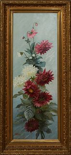 Eugene Petit (1839-1886, French), "Tall Floral Bouquet," 19th c., oil on canvas, signed lower left, presented in a period gilt and gesso frame, H.- 37