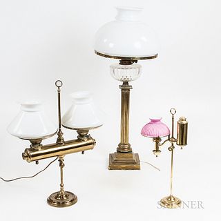 Two Brass Student Lamps and a Table Lamp