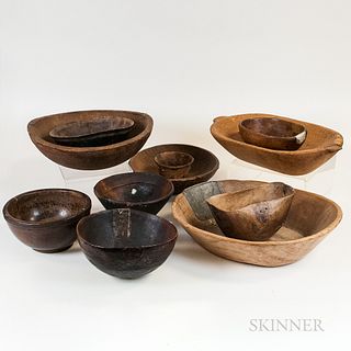 Eleven Carved and Turned Wood Make-do Bowls