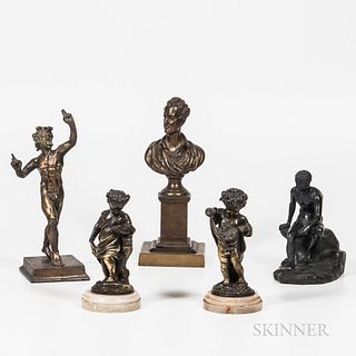 Four Classical-style Bronze Figures and a Bust