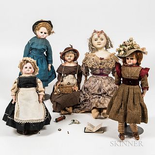 Five Wax and Composition Dolls
