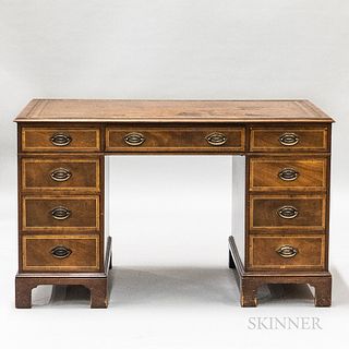 Baker Furniture Georgian-style Walnut and Tooled Leather Kneehole Desk
