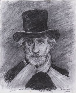 Unframed G. Padavano Charcoal Portrait of Giuseppe Verdi